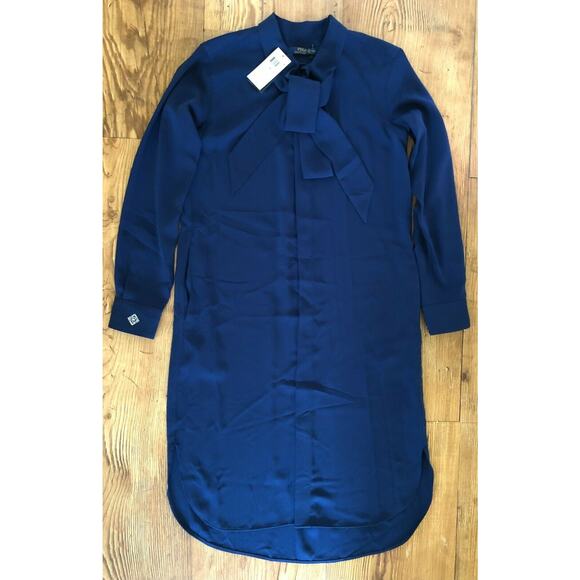 Polo Ralph Lauren Women's Tie Neck Long Sleeve Shirtdress Blue Size 8 $298 NWT - Picture 13 of 16